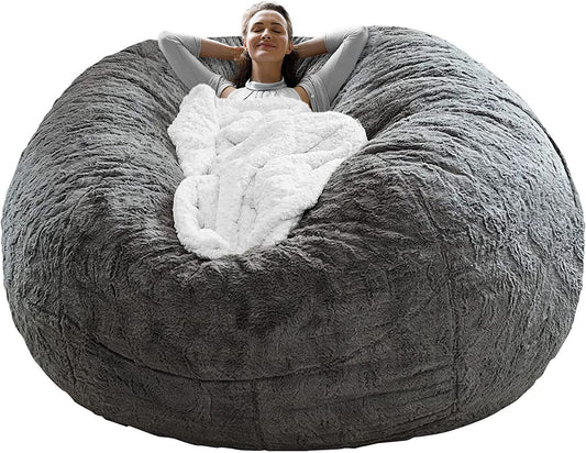 Bag Chair Coverit Was Only A Cover, Not A Full Bean BagChair Cushion, Big Round Soft Fluffy PV Velvet Sofa Bed Cover,  Living Room Furniture,  Lazy Sofa Bed Cover,6ft Dark Grey